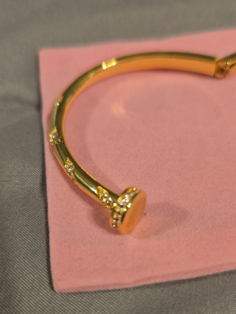 Gold Crystal Accent Nail-Style Bangle Bracelet - Picture 3 of 4